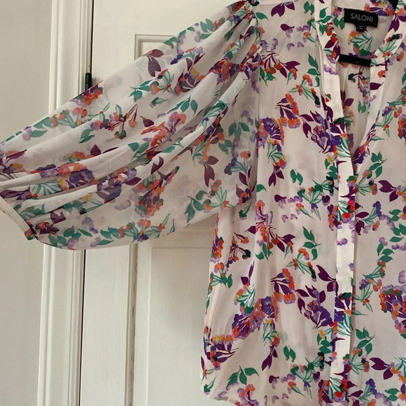 Saloni Chloe Floral Silk Button-Up Blouse‎ - Picture 6 of 10
